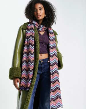 Темный шарф с крупными разноцветными узорами в виде зигзагов -Разноцветный Missoni