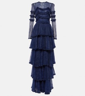 Ярусное кружевное платье с оборками , синий Costarellos