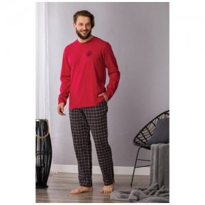 Пижама мужская со штанами MNS 432 B21, Красный, M Key. Цвет: красный/серый