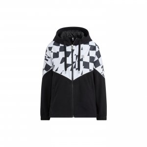 Checkered Fleece Casual Jacket Long Sleeve Women Outerwear Black HZ2418 Adidas