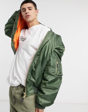 Куртка-бомбер цвета хаки с карманом MA1 -Зеленый цвет Vintage Supply