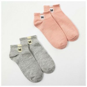 Носки 2 пары, размер 22-24 см (35-38), розовый, серый Minaku. Цвет: розовый/серый/розовый-серый