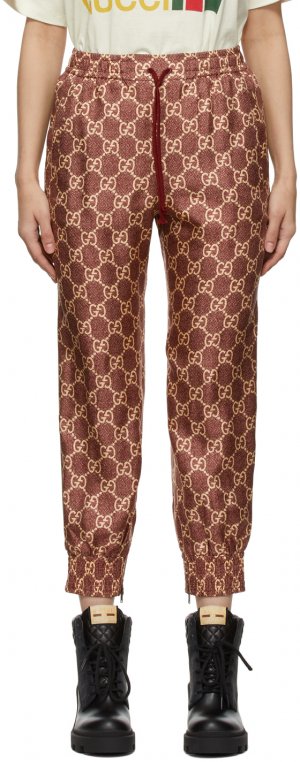 Темно-красные шелковые брюки GG Supreme Lounge Gucci