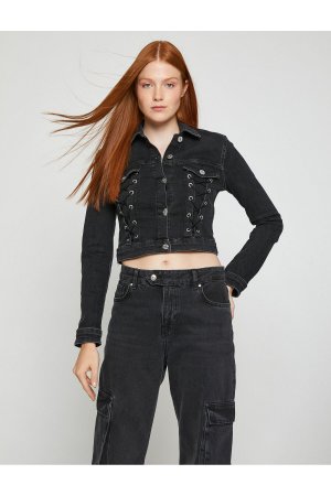 Укороченная джинсовая куртка с люверсами , черный Koton