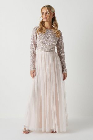 Миниатюрное платье-юбка из тюля с лифом и подружки невесты, украшенным жемчугом , розовый Coast