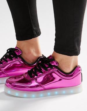 Ярко-розовые кроссовки с подсветкой на подошве Wize & Ope. Цвет: розовый