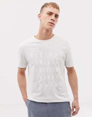 Кремовая приталенная футболка с надписью на груди -Белый Tiger of Sweden Jeans