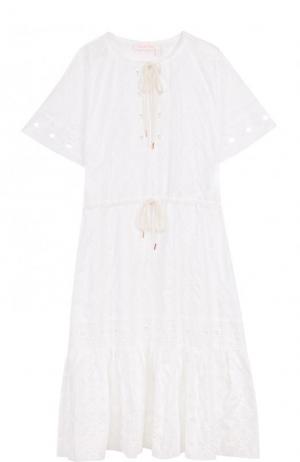 Приталенное хлопковое платье-миди с коротким рукавом See by Chloé. Цвет: белый