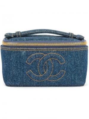 Джинсовый чемоданчик для косметики Chanel Vintage. Цвет: синий