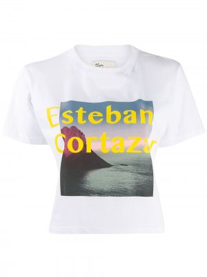 Укороченная футболка с принтом Esteban Cortazar. Цвет: белый