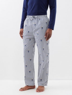 Пижамные брюки из хлопкового поплина в полоску с медвежьим принтом, синий Polo Ralph Lauren