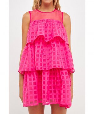 Женское многоярусное мини-платье без рукавов в сетку из ганзы , розовый English Factory