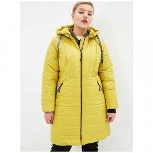 Куртка  демисезонная, удлиненная, силуэт полуприлегающий, утепленная, несъемный капюшон, манжеты, размер (46)164-92-98, желтый, горчичный KiS. Цвет: желтый/горчичный/оливковый