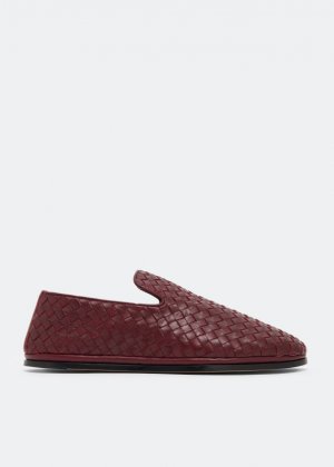 Слиперы BOTTEGA VENETA Intrecciato leather slippers, бордовый