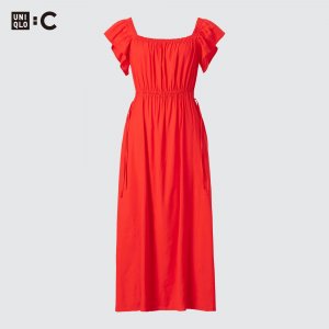 Платье с короткими рукавами и присборенной спиной, красный Uniqlo
