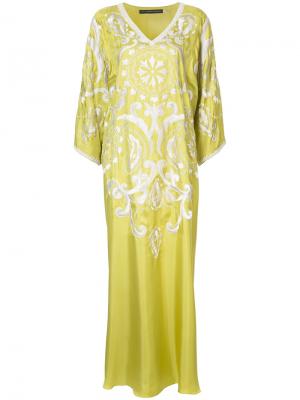 Платье-кафтан с вышивками Josie Natori. Цвет: зеленый