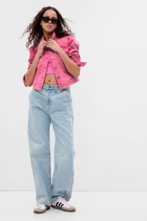 Джинсовая куртка Barbie Icon с пышными рукавами для взрослых Gap, розовый GAP