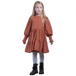Нарядное платье из хлопка для девочки, Monna rosa, размер 122/128 Rosa Milano. Цвет: коричневый