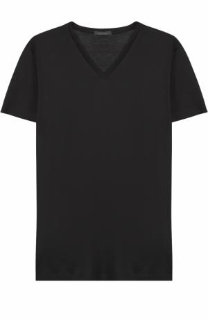 Хлопковая футболка с V-образным вырезом La Perla. Цвет: чёрный
