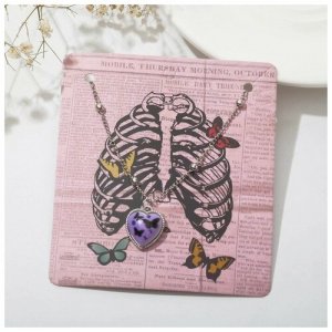 Кулон на декоративной основе Сердце бабочки, цвет чёрно-фиолетовый в серебре, 40 см 9347622 Queen fair