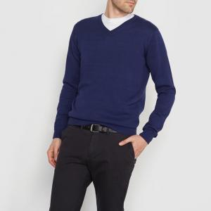 Пуловер с V-образным вырезом, 100% хлопка R essentiel. Цвет: сине-зеленый меланж,ярко-синий