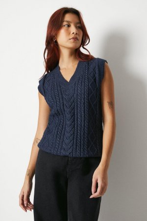 Жилет-свитер вязанной вязки с V-образным вырезом , темно-синий Warehouse