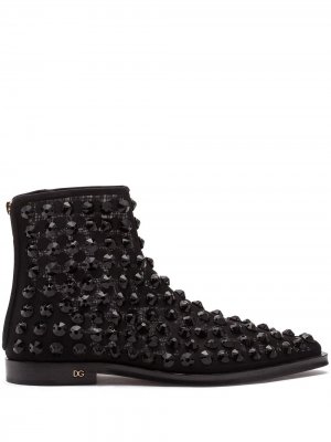 Ботинки со стразами Dolce & Gabbana. Цвет: черный