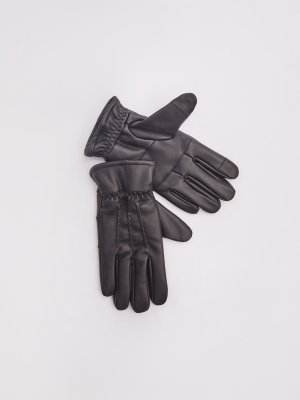 Тёплые кожаные перчатки с экомехом zolla. Цвет: черный