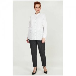 Блуза Olsi, классический стиль, полуприлегающий силуэт, длинный рукав, манжеты, однотонная, размер 56, белый plus size OLS. Цвет: белый