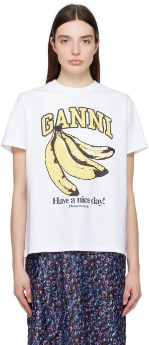 Белая футболка с бананом Ganni, цвет Bright white GANNI
