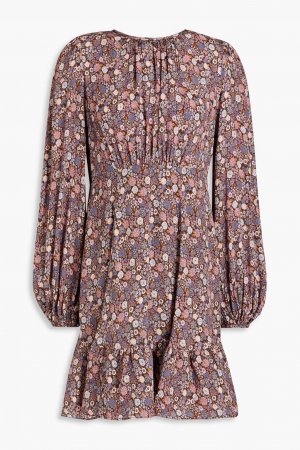 Жаккардовое платье мини со сборками и цветочным принтом, виноград byTiMo