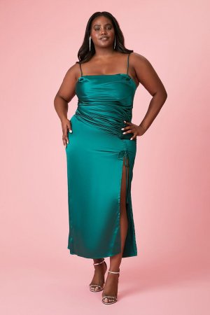 Атласное платье миди больших размеров со складками , зеленый Forever 21