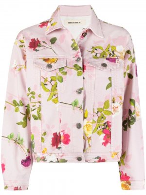 Джинсовая куртка с цветочным принтом Semicouture. Цвет: розовый