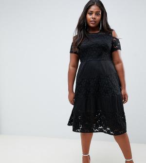 Короткое приталенное платье с кружевом -Черный Lovedrobe