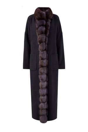 Двустороннее пальто из шерсти и кашемира с мехом соболя GIULIANA TESO. Цвет: черный