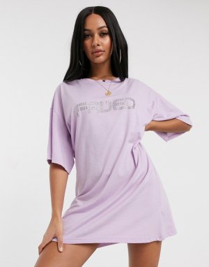 Свободное платье-футболка с декорированной надписью Faded -Фиолетовый Public Desire