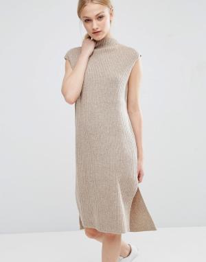 Трикотажное платье миди с отделкой J.O.A. Цвет: кремовый