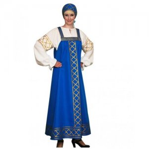 Русский народный костюм Ольга (6573) 56-58 Весёлые Ёлки. Цвет: синий/золотистый
