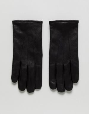 Черные кожаные перчатки Selected Homme. Цвет: черный