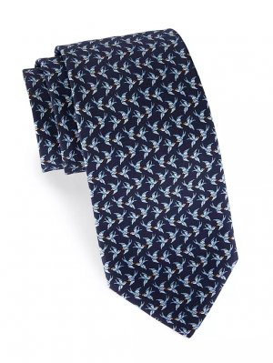 Шелковый галстук с сердечками и воробьями , темно-синий Ferragamo