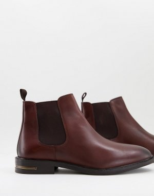 Коричневые кожаные ботинки челси на каблуке с металлической отделкой Walk London Oliver-Коричневый цвет