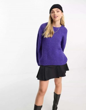 Вязаный свитер с круглым вырезом ярко-фиолетового цвета Monki. Цвет: фиолетовый