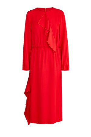 Приталенное платье-миди с оборками и присборенными рукавами ELEVENTY. Цвет: красный