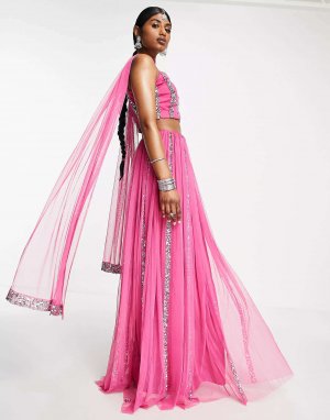 Розовая длинная юбка lehenga с украшением Maya