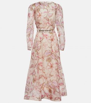 Платье миди из льна и шелка matchmaker с цветочным принтом , мультиколор Zimmermann