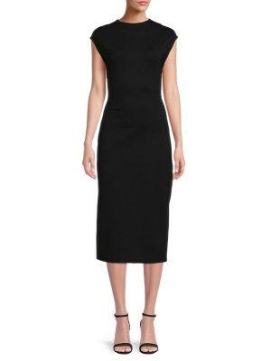 Платье-футляр миди с короткими рукавами, черный Calvin Klein