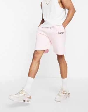 Розовые трикотажные шорты от комплекта с принтом логотипа x Playboy-Светло-бежевый цвет Mennace