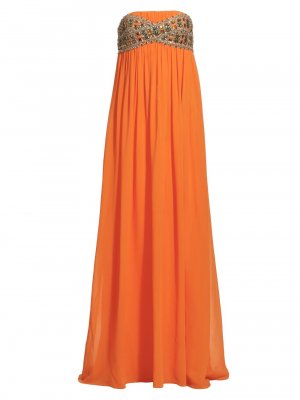 Украшенное плиссированное шифоновое платье без бретелек , коралловый Reem Acra
