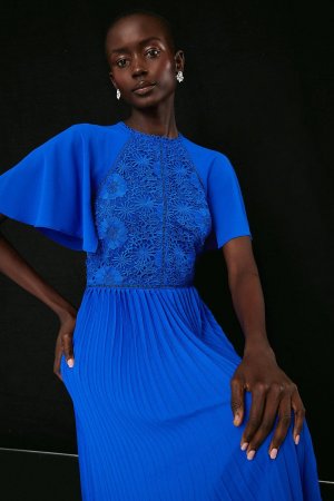 Платье миди с кружевным лифом и складками накидкой , синий Coast