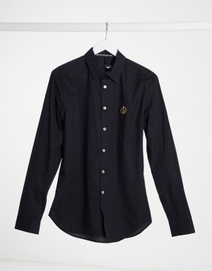 Рубашка с длинными рукавами и металлическим значком -Черный цвет Love Moschino